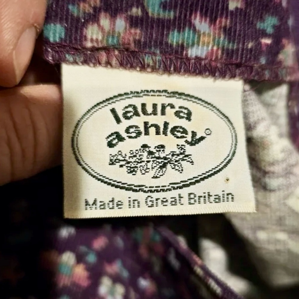 🚫Sold🚫Vintage Laura Ashley Purple Corduroy Floral Puff Sleeve A-line Dress - Picture 12 of 14